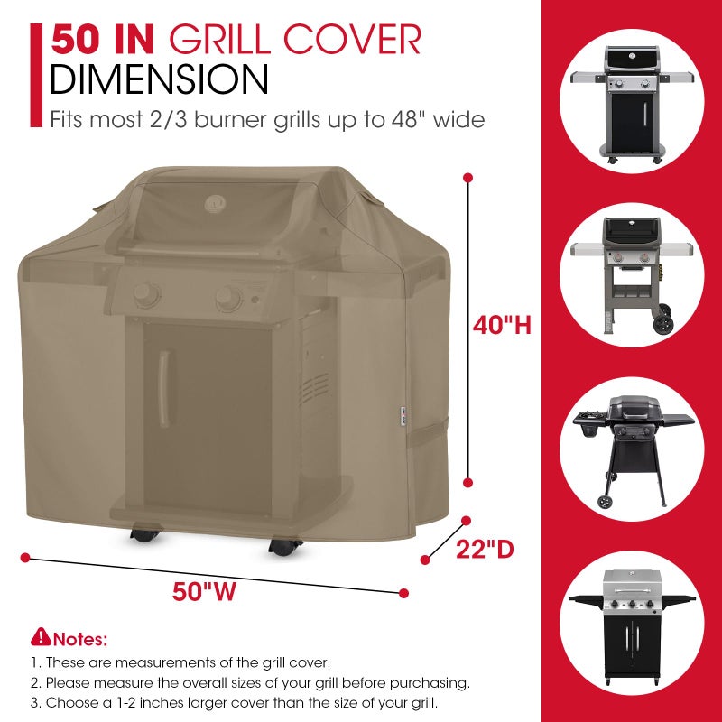 Unicook 50 Inch Grill Cover for Outdoor Grill, Gas BBQ Cover with Sealed Seam for Weber Charbroil Nexgrill etc, Heavy Duty Waterproof Fade Resistant, Neutral Taupe - Image 2